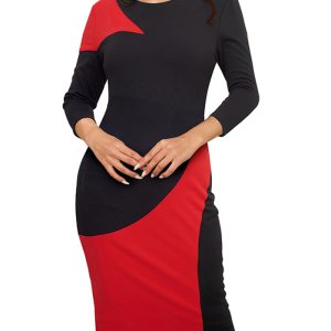 This Women Round Neck Zip Contrast Bodycon Dress Design Made Of High Quality Polyster And Spandex Material. It Come With Good Stretch And Wearing Comfortable. Women¡¯s Midi Dresses Is Omnipotent And Suit For All Kinds Of Occasions - Daily Wear