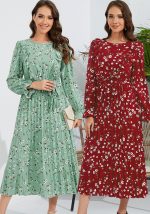 This Women Ruffle Pleated Round Neck Floral Dress Design Made Of High Quality Polyster And Spandex Material. It Come With Good Stretch And Wearing Comfortable. Women¡¯s Midi Dresses Is Omnipotent And Suit For All Kinds Of Occasions - Daily Wear