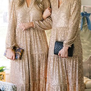 This Women Sequin Long Sleeve v-Neck Formal Party Dress Design Made Of High Quality Polyster And Spandex Material. It Come With Good Stretch And Wearing Comfortable. Women¡¯s Midi Dresses Is Omnipotent And Suit For All Kinds Of Occasions - Daily Wear