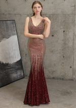 This Women Sequined Formal Party Elegant Mermaid Evening Dress Design Made Of Good Quality Polyster And Spandex Material