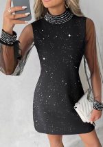 This Women Sequined Long Sleeve Dress Design Made Of High Quality Polyster And Spandex Material. It Is Stretchy