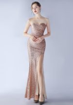 This Women Sequins Strapless Evening Gown Design Made Of Good Quality Polyster And Spandex Material