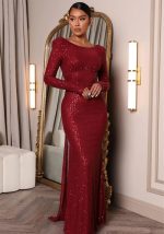 This Women Sexy Backless Long Sleeve Slim Slit Formal Party Evening Dress Design Made Of Good Quality Polyster And Spandex Material