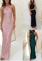 This Women Sexy Backless Sleeveless Sequin Maxi Evening Dress Design Made Of Good Quality Polyster And Spandex Material