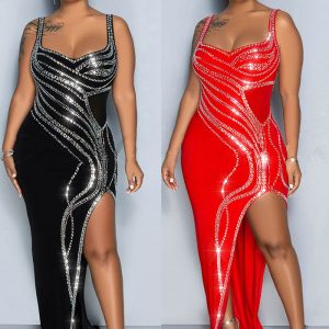 This Women Sexy Beaded Sleeveless Bodycon Slit Dress Design Made Of High Quality Polyster And Spandex Material