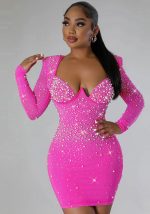 This Women Sexy Beaded Stretch Bodycon Long Sleeve Dress Design Made Of High Quality Polyster And Spandex Material