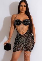 This Women Sexy Beaded Tassel See-Through Bodycon Dress Design Made Of High Quality Polyster And Spandex Material