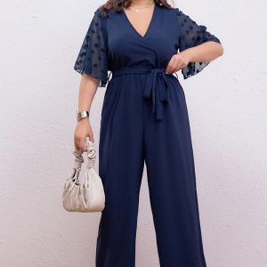 This Women Sexy Bow Tie Loose Jumpsuit Design Made Of High Quality Polyster And Spandex Material. It Is Stretchy