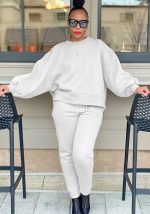 This Women Sexy Casual Solid Round Neck Long Sleeve Top And Pant Two Piece Set Design And Made Of Comfortable And Elastic Fabric. Wholesale Plus Size Two Piece Sets Is a Must-Have Item For Curvy Ladies. Two Piece Sets Can Either Be Worn Together Or Individually