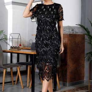 This Women Sexy Chic Tassel Sequin Dress Design Made Of Good Quality Polyster And Spandex Material