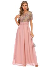 This Women Sexy Chiffon Patchwork Sequin Evening Dress Design Made Of Good Quality Polyster And Spandex Material