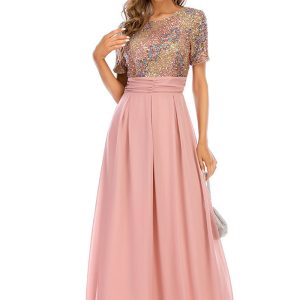 This Women Sexy Chiffon Patchwork Sequin Evening Dress Design Made Of Good Quality Polyster And Spandex Material