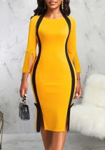 This Women Sexy Color Contrasting Slit Long Sleeve Midi Dress Design Made Of High Quality Polyster And Spandex Material. It Come With Good Stretch And Wearing Comfortable. Women¡¯s Midi Dresses Is Omnipotent And Suit For All Kinds Of Occasions - Daily Wear