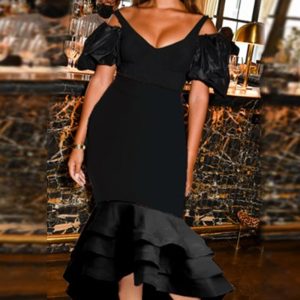 This Women Sexy Cutout v-Neck Formal Party Dress Design Made Of Good Quality Polyster And Spandex Material