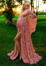 This Women Sexy Deep v Neck Bell Bottom Sleeves Lace See-Through Slit Dress Made Of Soft And Comfortable Material. It Is a Must-Have Item For Pregnant Women. Global Lover Offer Newest Wholesale Maternity Dresses And Hope Pregnant Ladies Find Here a Warm And Exciting Place To Shop Affordable Pregnant Dresses - Pregnant Casual Dresses