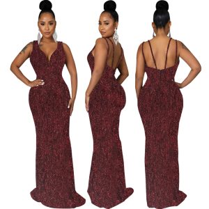 This Women Sexy Deep v Neck Sleeveless Evening Dress Design Made Of Good Quality Polyster And Spandex Material