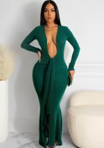 This Women Sexy Deep v-Neck Stretch Long Sleeve Dress Design Made Of High Quality Polyster And Spandex Material