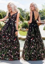 This Women Sexy Deep v Sleeveless Embroidered Backless Maxi Dress Design Made Of Good Quality Polyster And Spandex Material