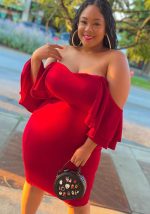 This Women Sexy Double Lotus Sleeve Off Shoulder Bodycon Dress Made Of Soft And Elastic Fabric. Global Lover Wholesale Plus Size Dresses And Hope Curvy Ladies Find Here a Warm And Exciting Place To Shop Affordable Curvy Dresses Online - Plus Size Casual