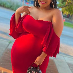 This Women Sexy Double Lotus Sleeve Off Shoulder Bodycon Dress Made Of Soft And Elastic Fabric. Global Lover Wholesale Plus Size Dresses And Hope Curvy Ladies Find Here a Warm And Exciting Place To Shop Affordable Curvy Dresses Online - Plus Size Casual