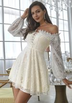 This Women Sexy Embroidered Lace Off Shoulder Dress Design Made Of High Quality Polyster And Spandex Material. It Is Stretchy