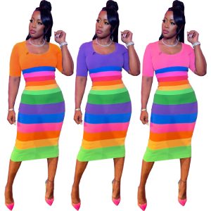 This Women Sexy Fashion Tight Fitting Rainbow Print Dress Design Made Of High Quality Polyster And Spandex Material. It Come With Good Stretch And Wearing Comfortable And Feeling Freedom. The Tight And Fitted Dress Is The Most Popular Options From Party Girls. Shop Bodycon Dresses At Global Lover And Find Amazing Designs Sequins