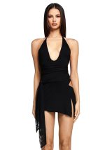 This Women Sexy Halter Neck Cutout Backless Bodycon Dress Design Made Of High Quality Polyster And Spandex Material. It Is Stretchy