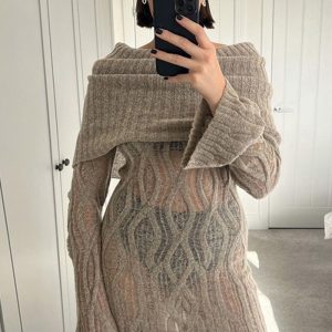 This Women Sexy Knitting Off Shoulder Mini Dress Combine The Warm And Fashion. It Is a Must-Have Item For This Winter. Sweater Dresses For Women At Global Lover Comes For Different Occasions - Daily Life