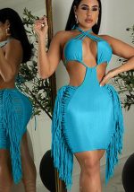 This Women Sexy Lace-Up Fringe Dress Design Made Of High Quality Polyster And Spandex Material