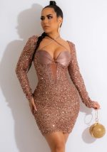 This Women Sexy Long Sleeve Sequin Bodycon Dress Design Made Of High Quality Polyster And Spandex Material