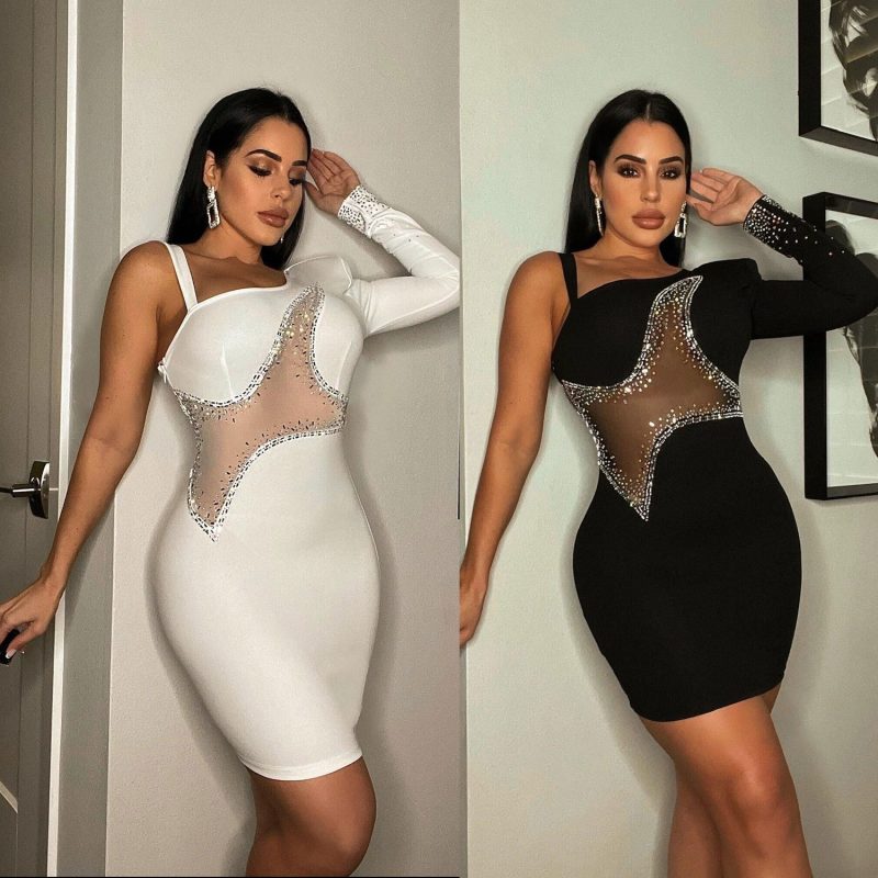 This Women Sexy Mesh Beaded Bodycon Dress Design Made Of High Quality Polyster And Spandex Material