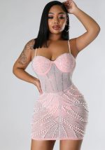 This Women Sexy Mesh Beaded Strap Dress Design Made Of High Quality Polyster And Spandex Material