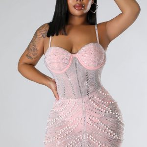 This Women Sexy Mesh Beaded Strap Dress Design Made Of High Quality Polyster And Spandex Material