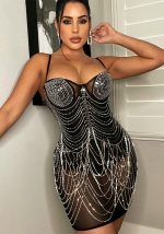 This Women Sexy Mesh Beaded Tassel Strap Dress Design Made Of High Quality Polyster And Spandex Material