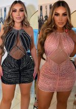 This Women Sexy Mesh Patchwork Beaded Backless Dress Design Made Of High Quality Polyster And Spandex Material