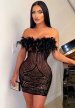 This Women Sexy Off Shoulder See-Through Sequin Dress Design Made Of High Quality Polyster And Spandex Material