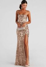 This Women Sexy Off Shoulder Sequined Elegant Slit Formal Party Evening Dress Design Made Of Good Quality Polyster And Spandex Material