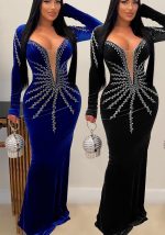 This Women Sexy Party Long Sleeve Beaded Fishtail Dress Design Made Of Good Quality Polyster And Spandex Material