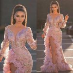 This Women Sexy Pink Sequins Long Mesh Evening Dress Design Made Of Good Quality Polyster And Spandex Material