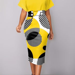 This Women Sexy Print Short Sleeve Round Neck Dress Design Made Of High End Polyster And Spandex Material