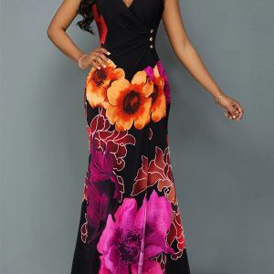 This Women Sexy Printed Sleeveless v-Neck Dress Design Made Of High Quality Polyster And Spandex Material