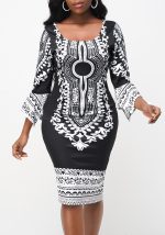 This Women Sexy Printed Three Quarter Sleeve Dress Design Made Of High Quality Polyster And Spandex Material. It Come With Good Stretch And Wearing Comfortable. Women¡¯s Midi Dresses Is Omnipotent And Suit For All Kinds Of Occasions - Daily Wear