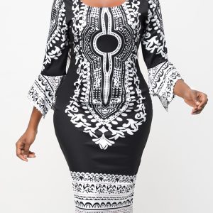 This Women Sexy Printed Three Quarter Sleeve Dress Design Made Of High Quality Polyster And Spandex Material. It Come With Good Stretch And Wearing Comfortable. Women¡¯s Midi Dresses Is Omnipotent And Suit For All Kinds Of Occasions - Daily Wear