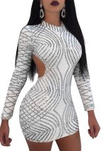 This Women Sexy Sequin Long Sleeve Backless Dress Design Made Of High Quality Polyster And Spandex Material