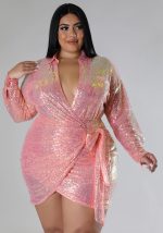 This Women Sexy Sequin Shiny Long Sleeve Lace Up Dress Made Of Soft And Elastic Fabric. Global Lover Wholesale Plus Size Dresses And Hope Curvy Ladies Find Here a Warm And Exciting Place To Shop Affordable Curvy Dresses Online - Plus Size Casual