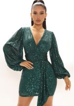 This Women Sexy Sequin v-Neck Long Sleeve Dress Design Made Of High Quality Polyster And Spandex Material