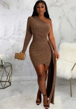 This Women Sexy Slash Shoulder One Sleeve Dress Design Made Of High Quality Polyster And Spandex Material. It Come With Good Stretch And Wearing Comfortable. Women¡¯s Midi Dresses Is Omnipotent And Suit For All Kinds Of Occasions - Daily Wear