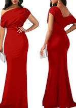 This Women Sexy Slash Shoulder Pleated Dress Design Made Of Good Quality Polyster And Spandex Material