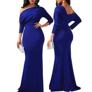 This Women Sexy Slash Shoulder Ruffled Long Sleeve Maxi Dress Design Made Of High Quality Polyster And Spandex Material