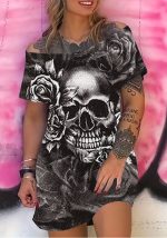 This Women Sexy Slash Shoulder Skull Print Short Sleeve Dress Design Made Of High Quality Polyster And Spandex Material. It Is Stretchy